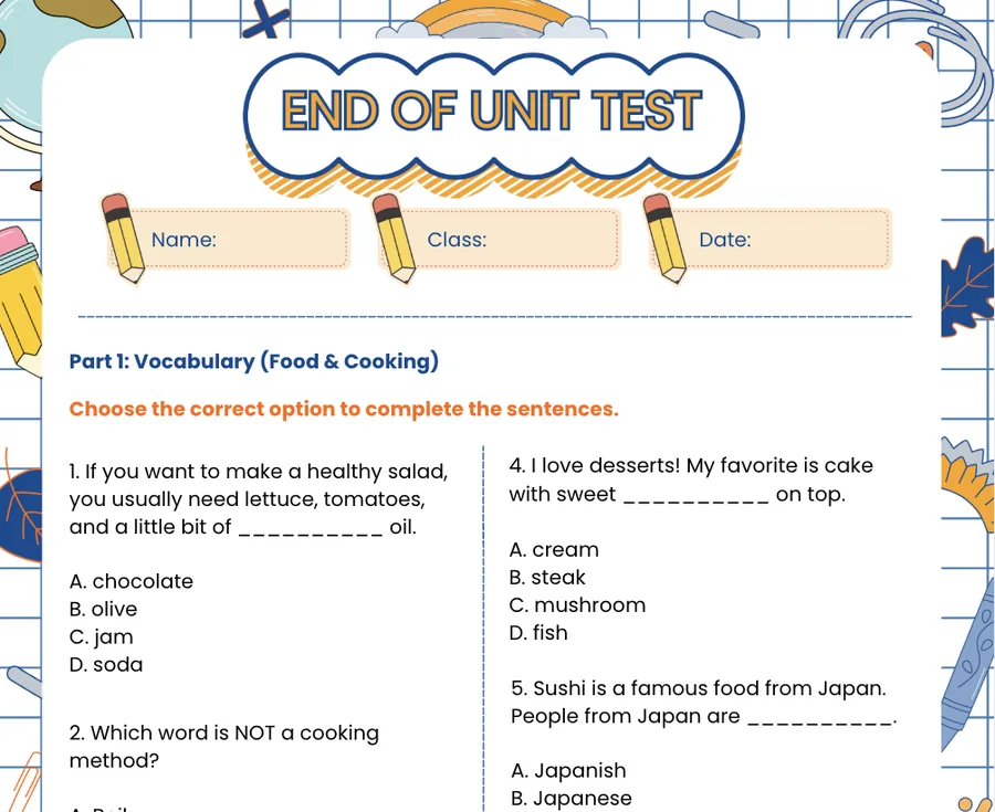 First page of the Theme 6 test