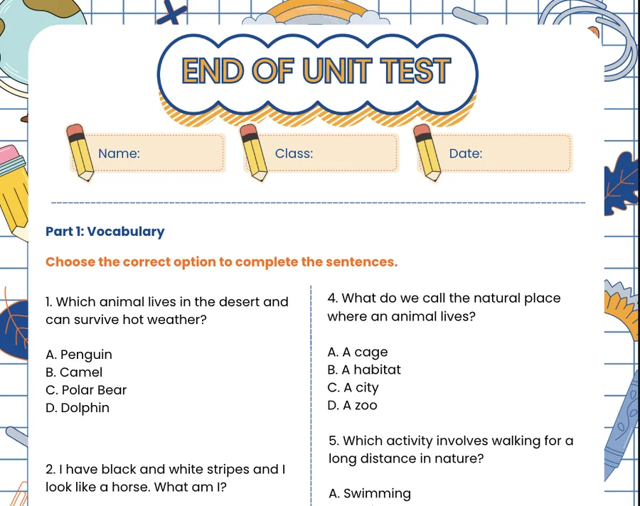 First page of the Theme 7 test
