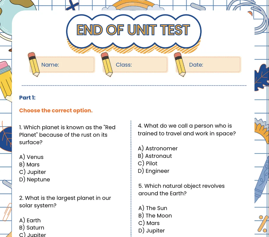 First page of the Theme 8 test