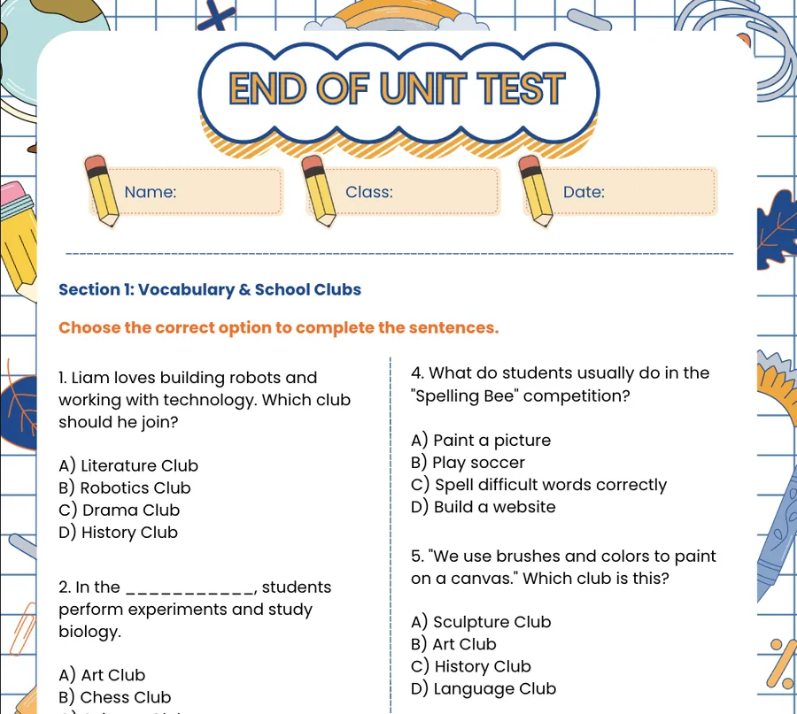 First page of the Theme 9 test