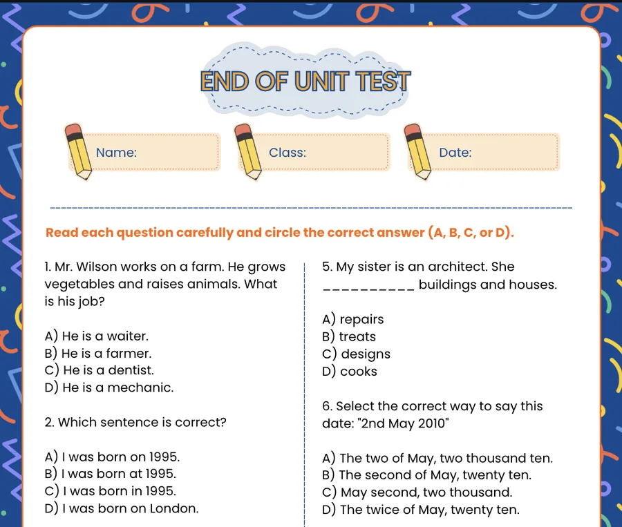 First page of the Theme 6 test