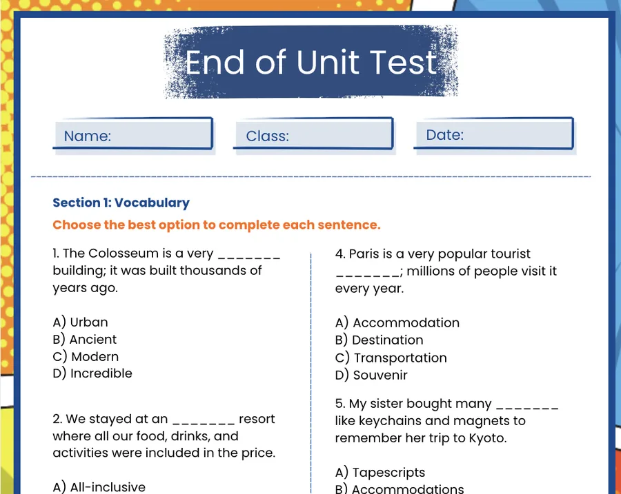 First page of the Theme 7 test
