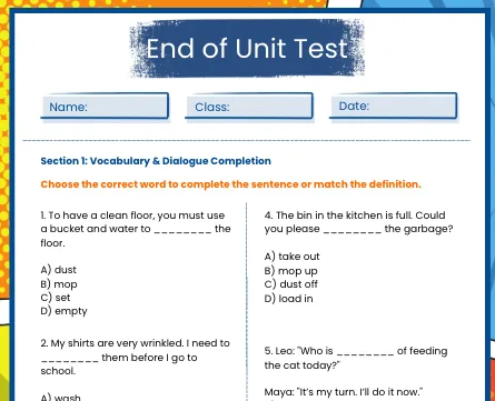 First page of the Theme 8 test