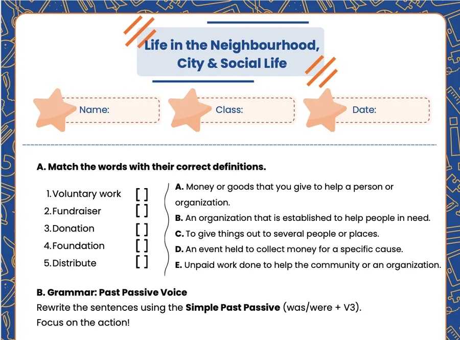 First page of the Theme 5 worksheet