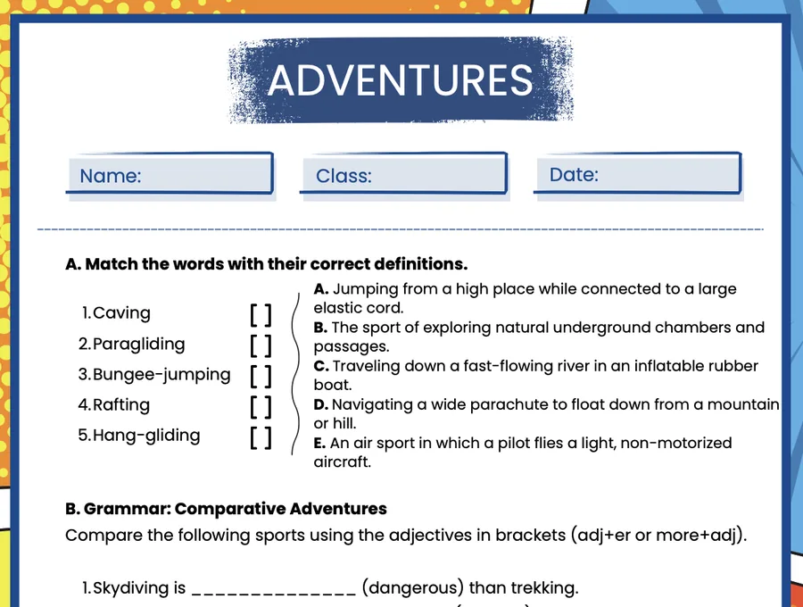 First page of the Theme 6 worksheet
